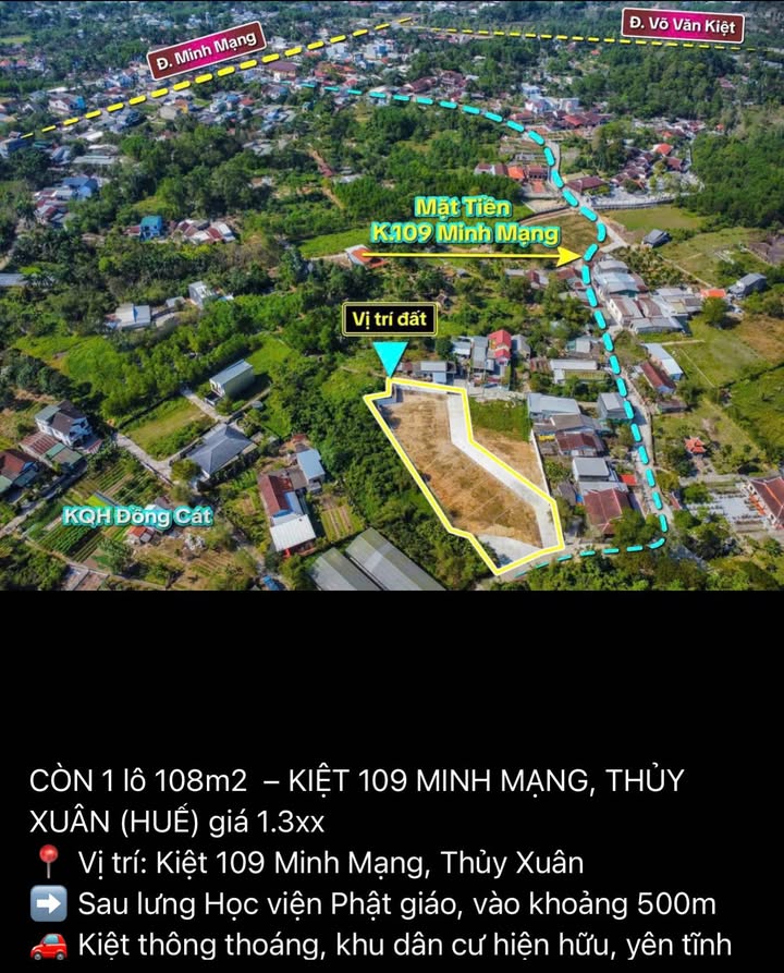 Đất nền 108m² - Kiệt 109 Minh Mạng, Huế - Sổ hồng sẵn sàng