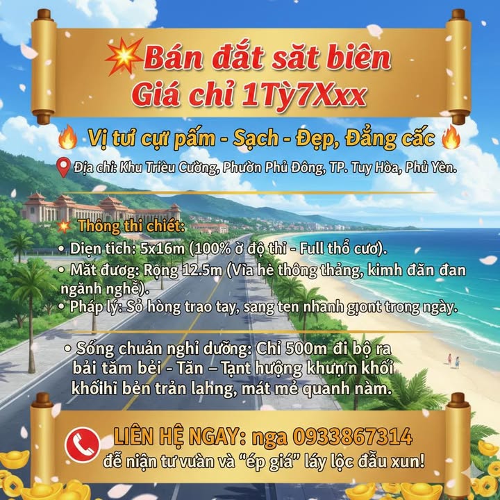 Đất nền Phú Đông Tuy Hòa 80m² giá 1.7 tỷ - Sổ đỏ chính chủ