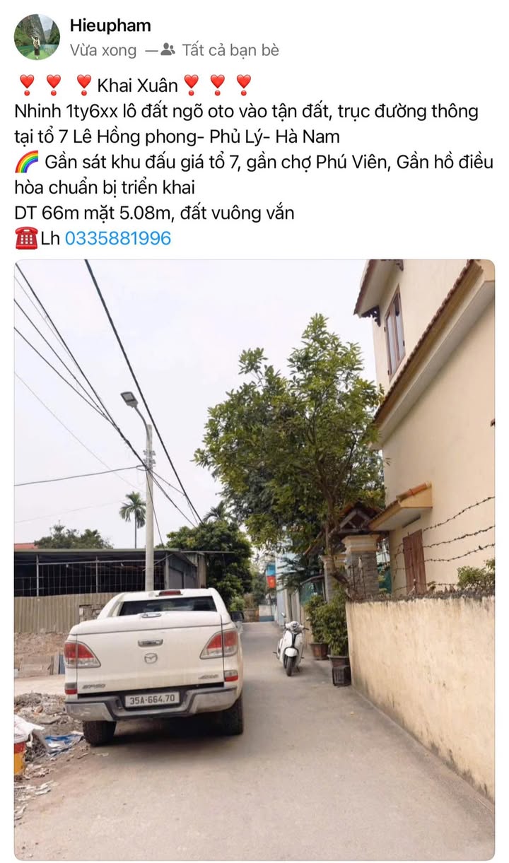 Đất Sổ Đỏ Phủ Lý 66m² - Ngõ Ô Tô, Vía Thần Tài 1.6 Tỷ