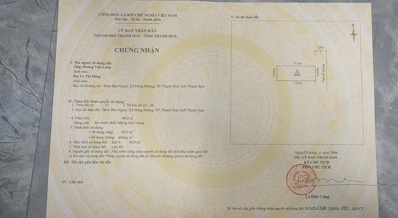 Bán đất Phường Đông Hương 60m² giá 1 tỷ - Sổ đỏ sẵn sàng