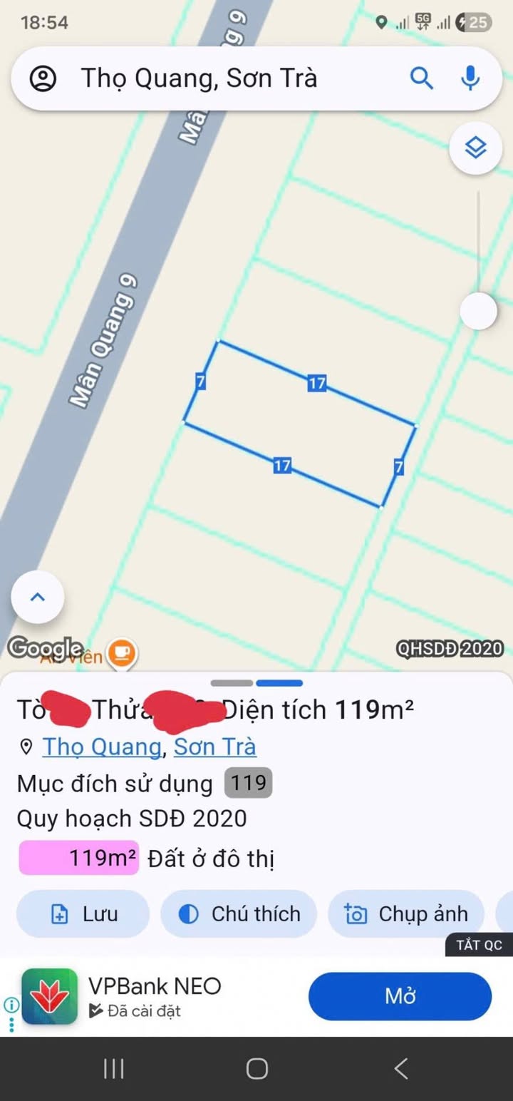 Đất nền Mân Quang 9, Sơn Trà 119m² - Sổ đỏ chính chủ, khu an ninh