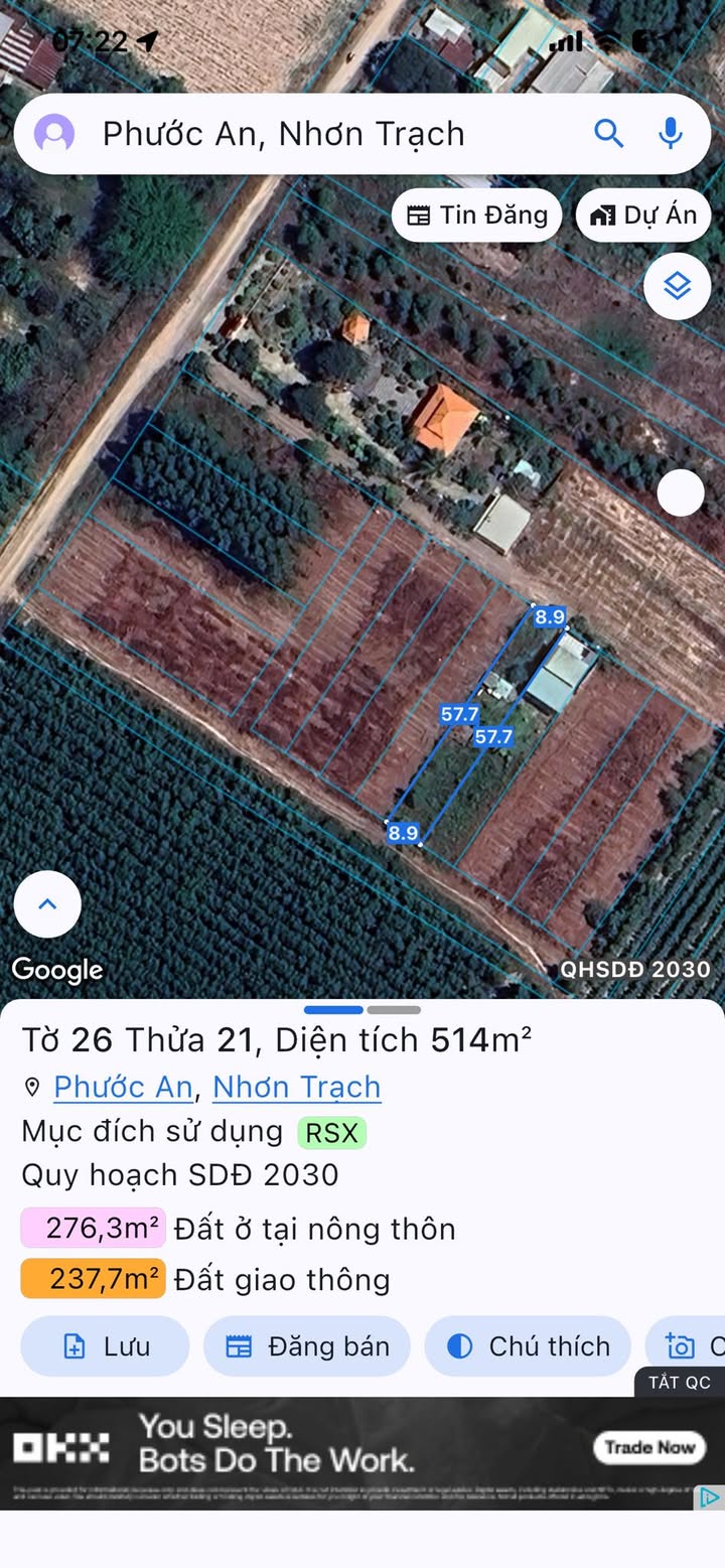 Đất nền Phước An, Nhơn Trạch 514m² - Hai mặt tiền ô tô, giá 1.25 tỷ