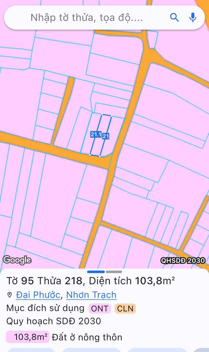 Đất nền Đại Phước Nhơn Trạch 104m² - Đất thổ cư 100%