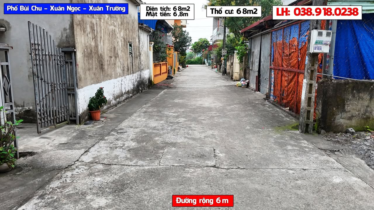 Bán Đất 68m² Phố Bùi Chu, Xuân Trường - Sổ Đỏ Sẵn Sàng Giao Dịch