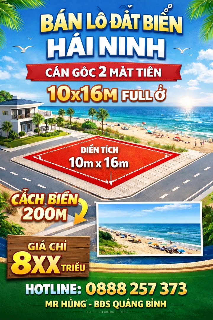 Đất Nền Hải Ninh 160m² giá 800 triệu - Tiềm năng tăng giá vượt trội!