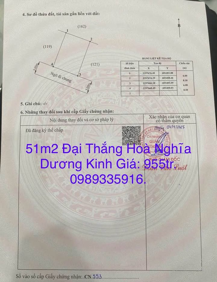 Đất Nền Dương Kinh 51m² - Chỉ 955 Triệu, Tiềm Năng Tăng Giá Vượt Trội!
