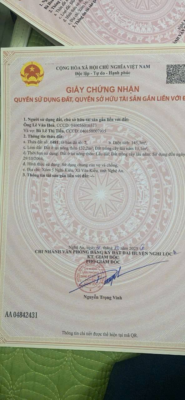 Đất đấu giá Nghi Lộc 144m² - 900 triệu, gần chợ, trường học