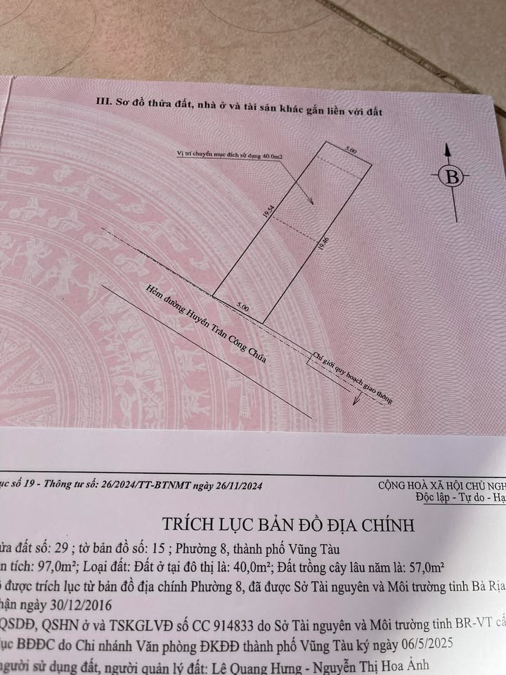 Đất nền Thắng Tam, Vũng Tàu 97m² giá 6.95 tỷ - Sổ đỏ chính chủ