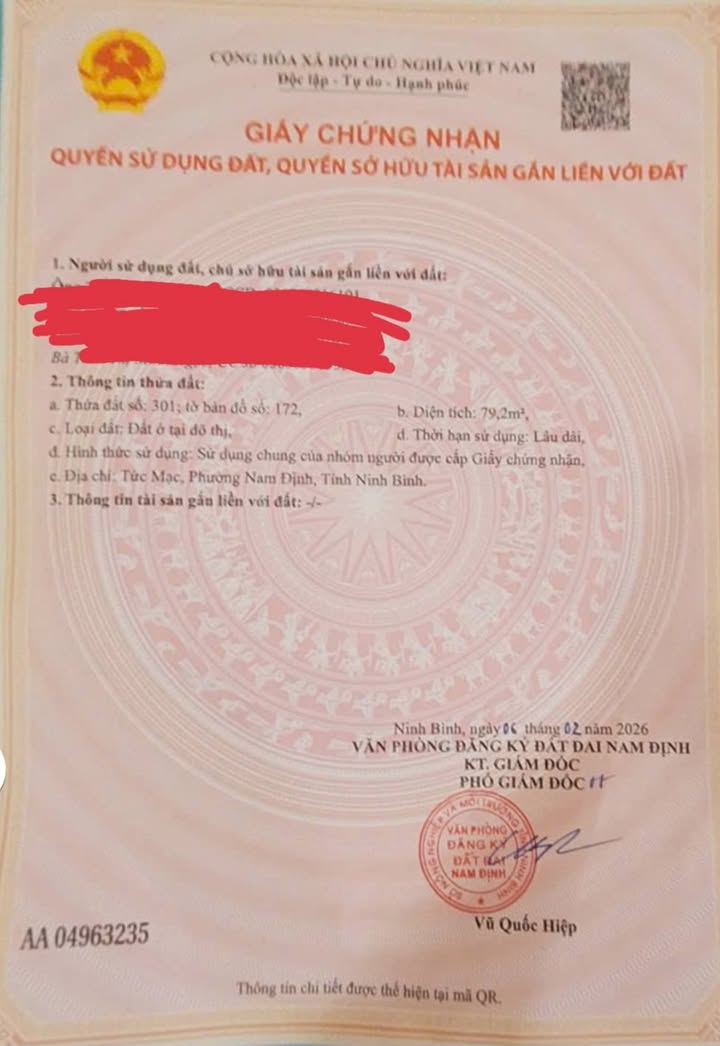 Bán Đất Nền Vĩnh Mạc, Nam Định 80m² - Giá 25 Tỷ, Sổ Đỏ Rõ Ràng