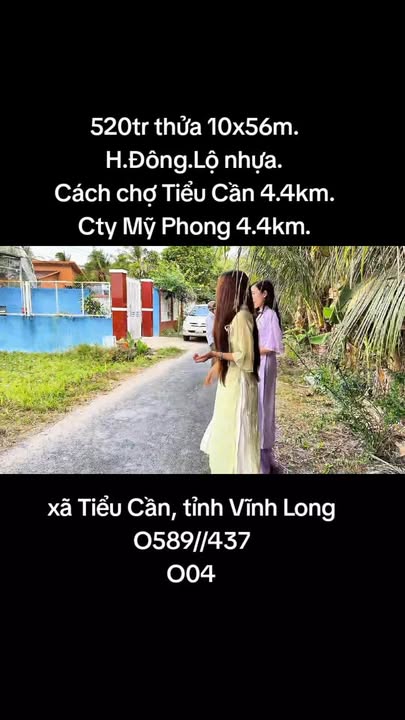 Đất nền Tiểu Cần Trà Vinh 562m² chỉ 520 triệu - Sổ hồng chính chủ
