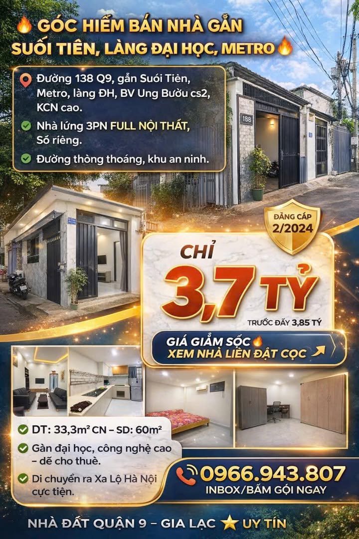 Nhà Quận 9 Đường 138 33m² 3,7 tỷ - Ô tô vào tận nhà