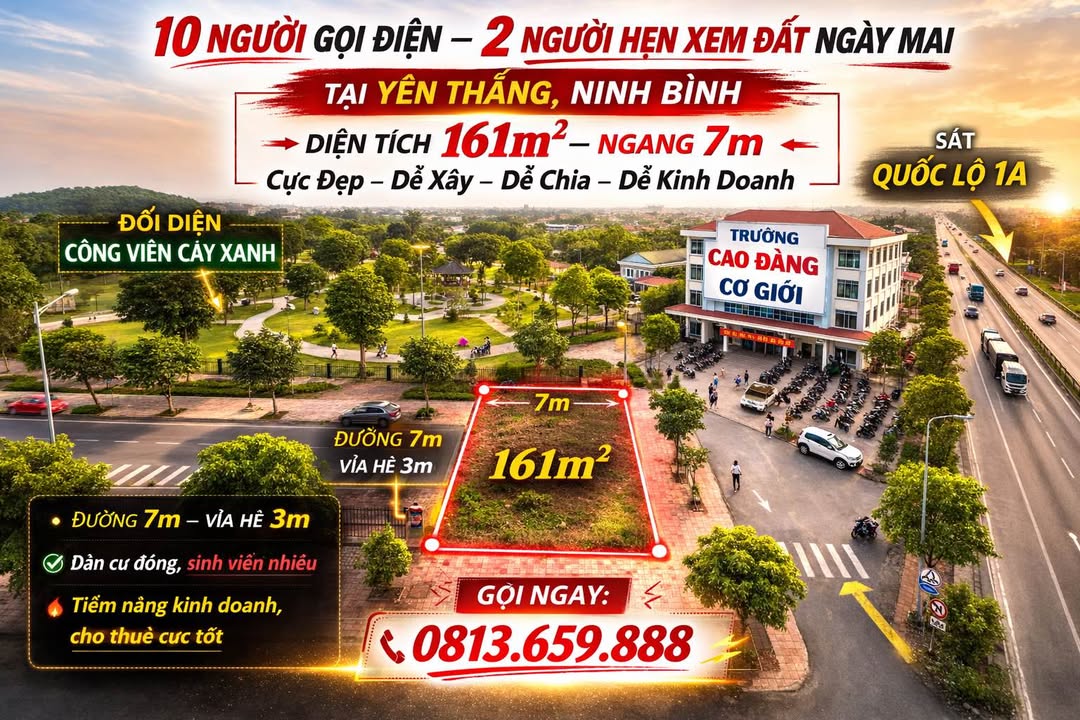 Đất nền Yên Thắng, Yên Mô 161m² - Đường to ô tô, tiềm năng sinh lời!