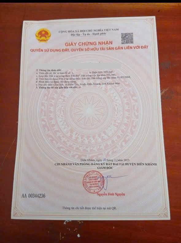 Bán nhà đất mặt tiền Tỉnh lộ 2 Diên Thọ 500m² giá 1.35 tỷ - Vị trí đắc địa