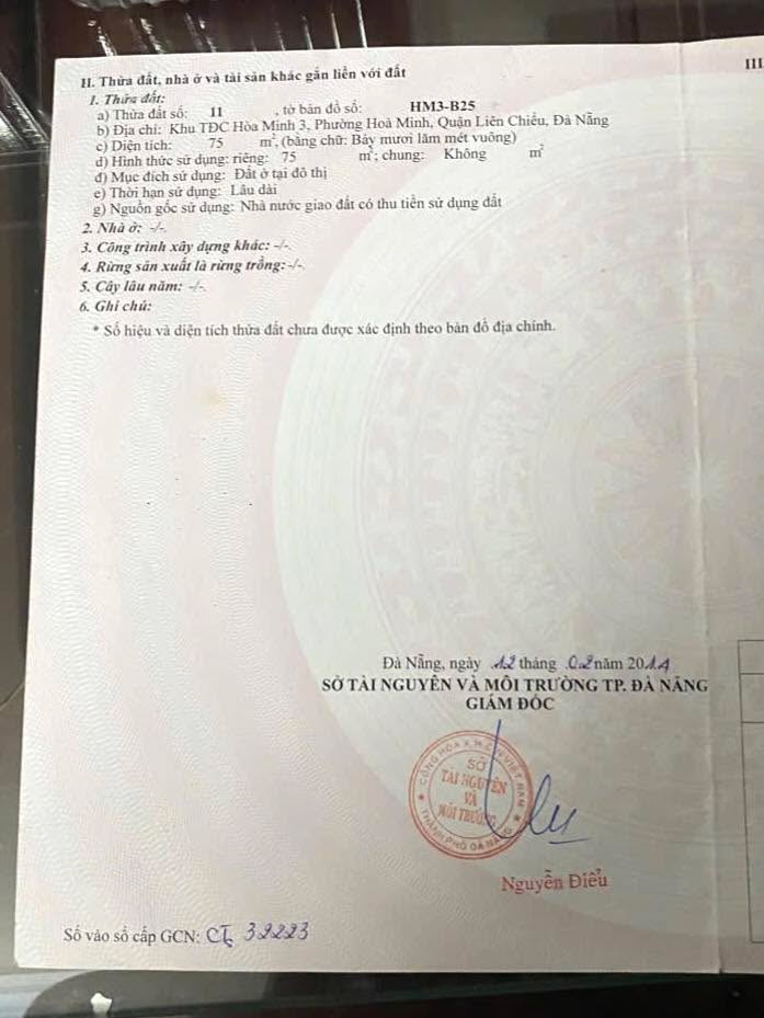 Đất nền Lê Văn Thịnh Liên Chiểu 75m² 6 tỷ - Tiềm năng tăng giá mạnh!