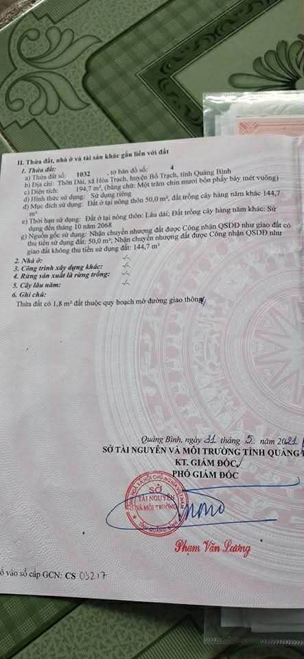 Đất Nền Quảng Bình 198m² - Giá Tốt Gần Nhà Văn Hóa Thôn Dài