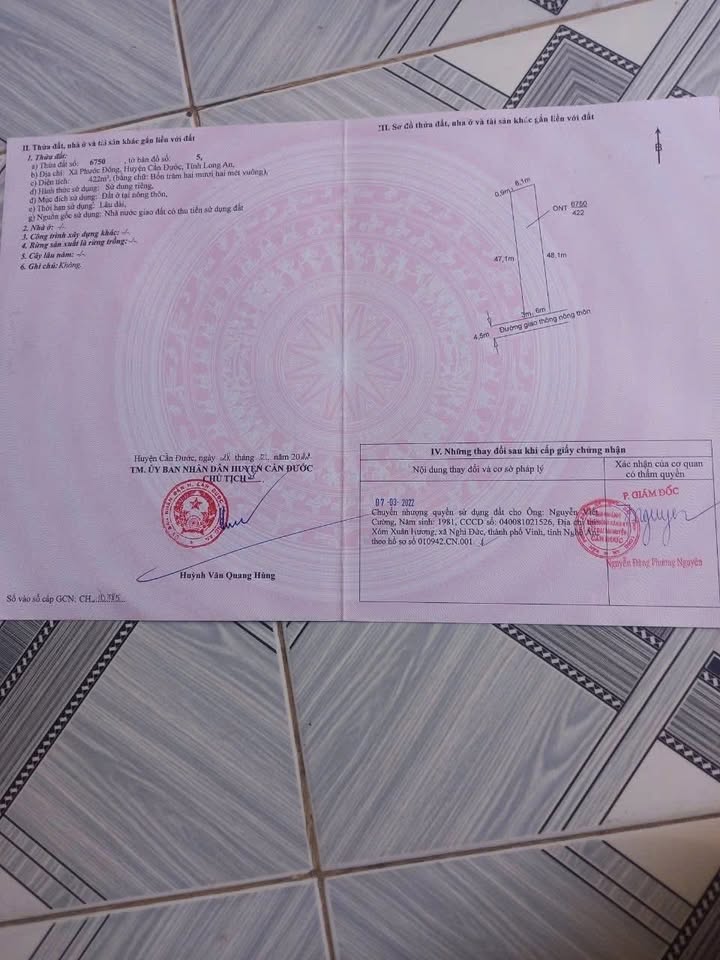 Bán đất Phước Đông Cần Đước 432m² giá 2 tỷ - Sổ hồng sẵn, đường ô tô!