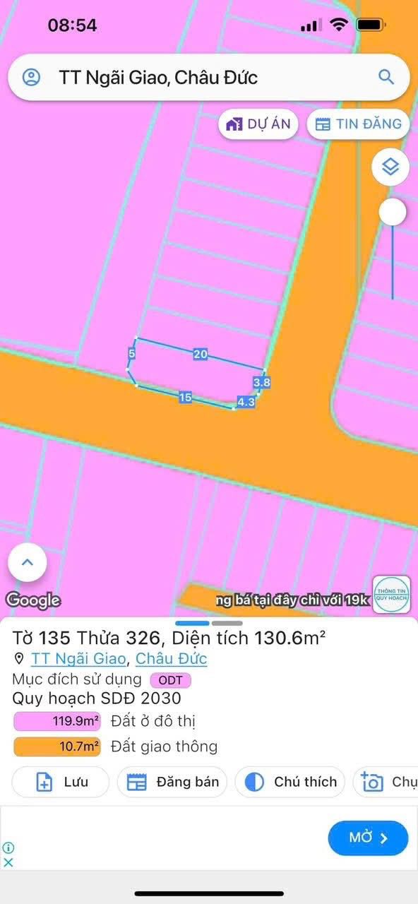 Đất Tái Định Cư Lê Lai - Châu Đức 130m² Lô Góc 2 Mặt Tiền, Sát TTTM Ngãi Giao