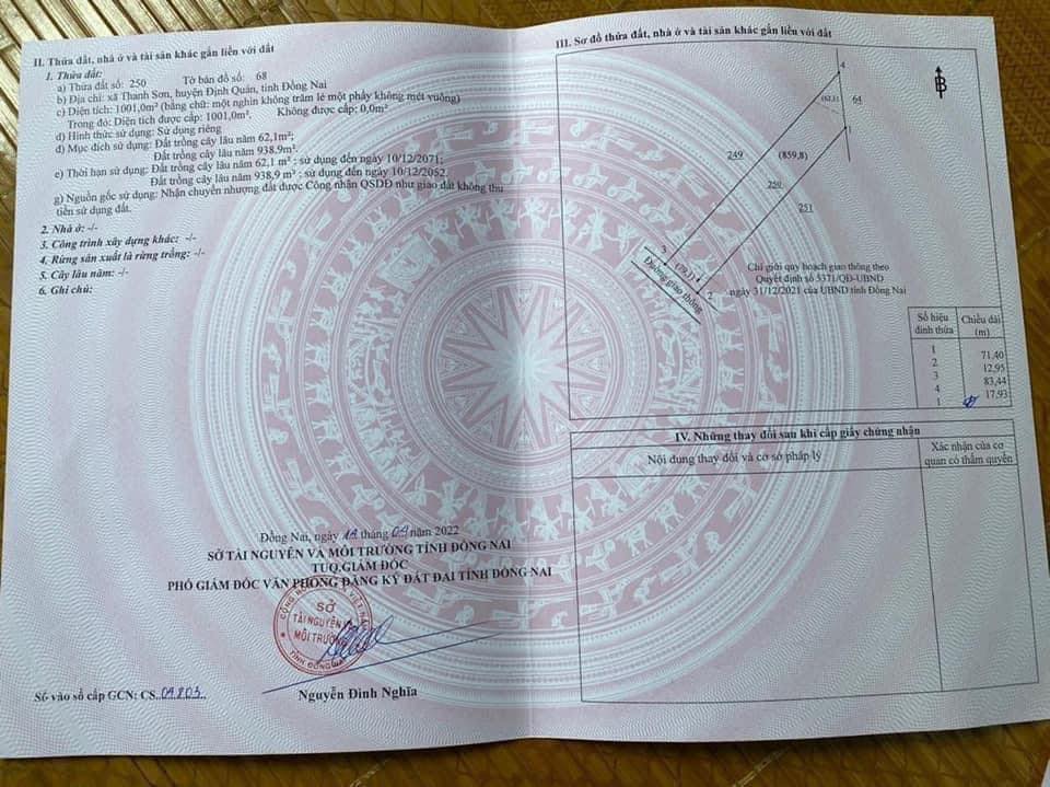 Đất Xã Thanh Sơn Định Quán 360m² 550 triệu - Sổ đỏ chính chủ