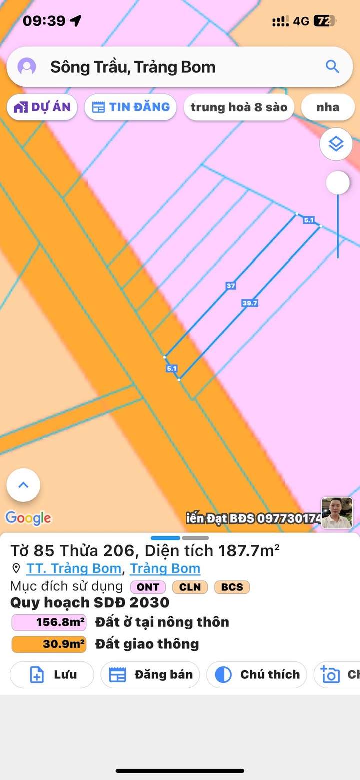 Bán Đất Sông Trầu 187m² - Sổ Hồng Riêng - Giá Chỉ 1.19 Tỷ