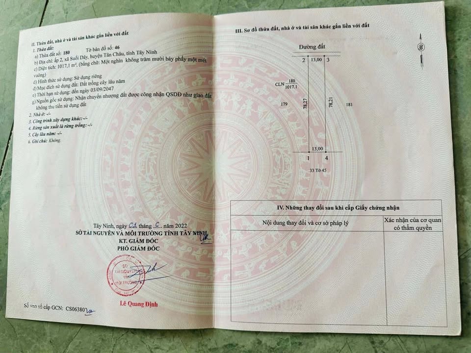 Đất Nền Suối Dây, Tân Châu, Tây Ninh - 1014m² Giá 300 Triệu