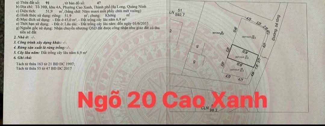 Đất nền Cao Xanh Hạ Long 51.9m² - Ngõ ô tô tránh, Hướng Đông Nam mát mẻ