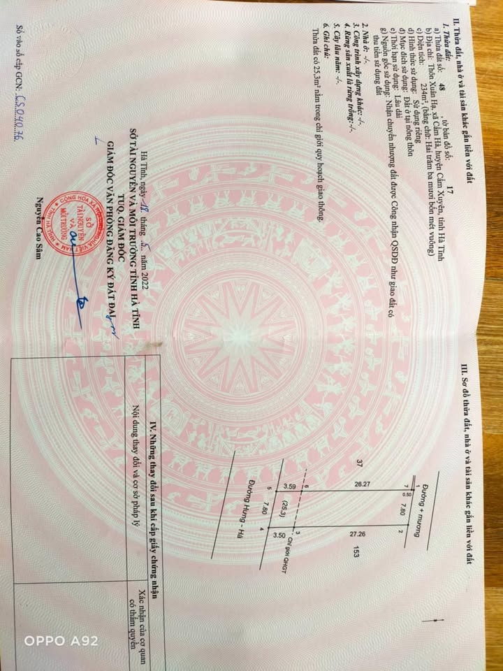 Đất nền Cẩm Hà Cẩm Xuyên 211m² giá 1 tỷ - Sổ đỏ chính chủ