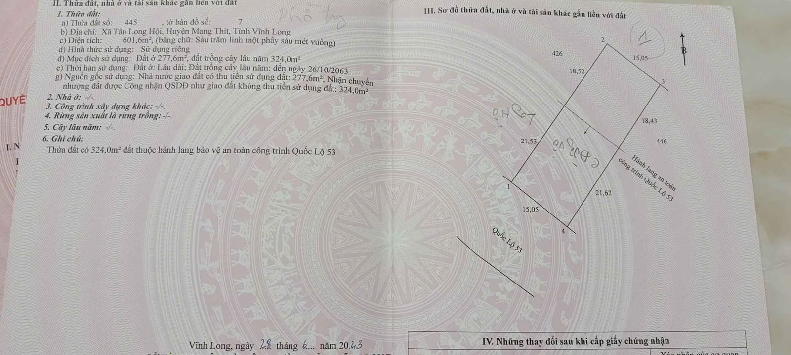 Đất Mặt Tiền QL53 Vĩnh Long 601.1m² - Ngang 15.5m Giá Tốt Đầu Tư