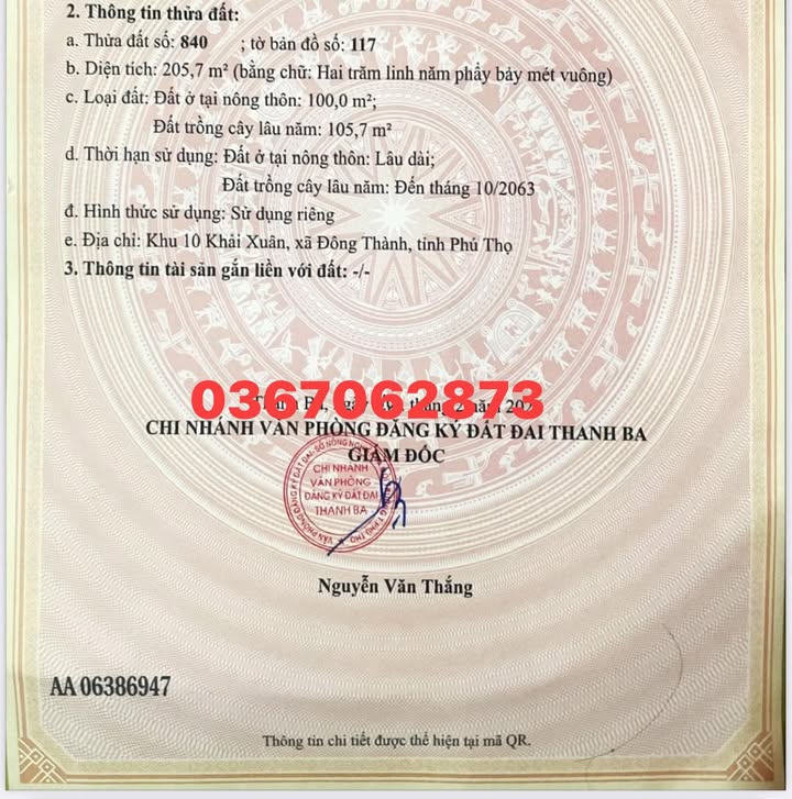 Bán Đất Nền Phú Thọ - 205m² Giá Chỉ 6xx Triệu, Sổ Đỏ Chính Chủ