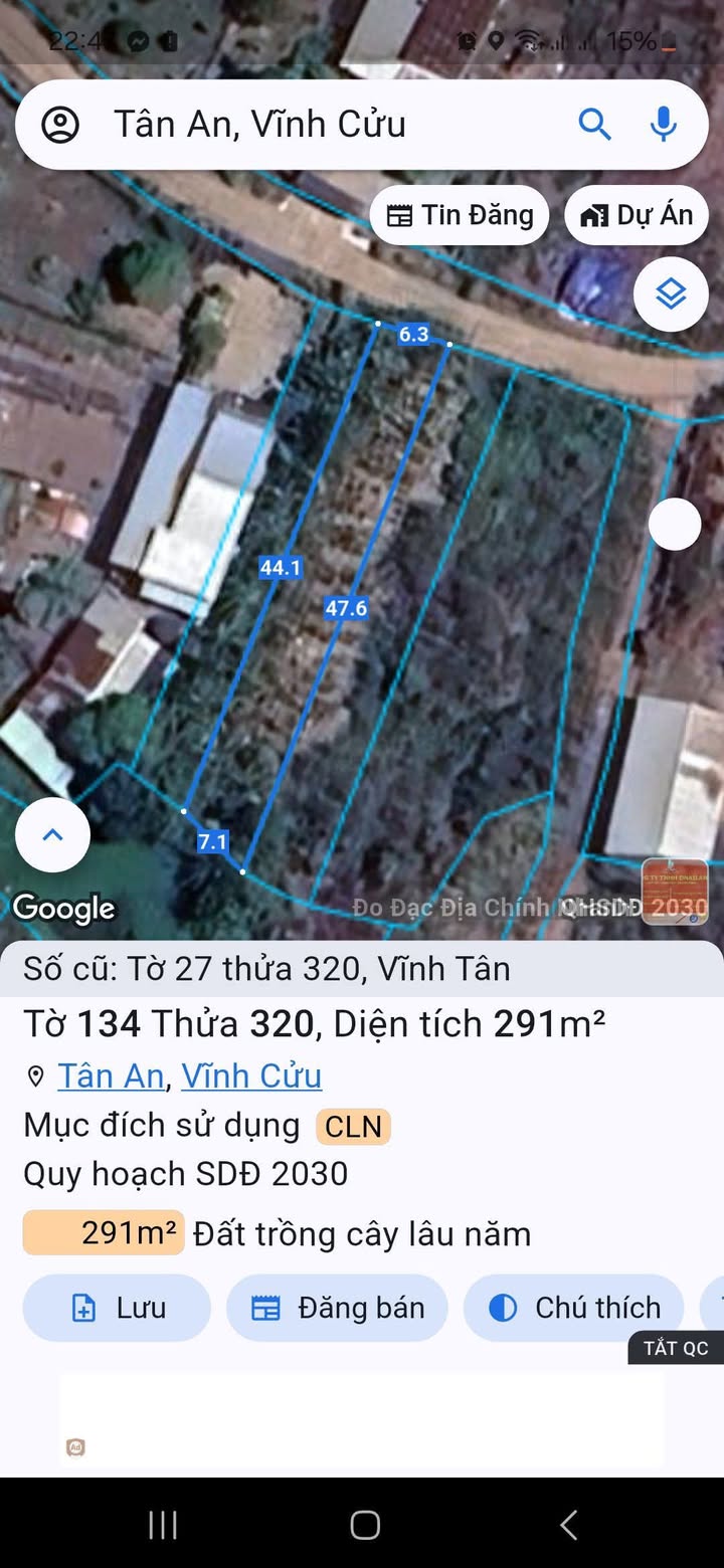 Đất nền Vĩnh Tân, Vĩnh Cửu 290m² – Sổ đỏ chính chủ, giá tốt!