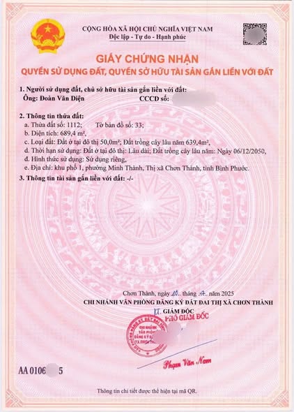 Đất nền Chơn Thành 731m² giá 2.55 tỷ - Pháp lý rõ ràng