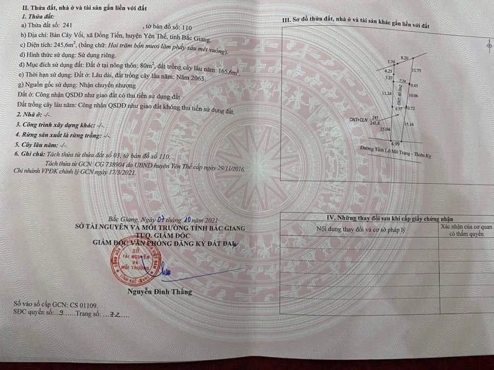 Đất Nền 245m² Mặt Tiền Tỉnh Lộ Mỏ Trạng - Thiện Kỵ, Bắc Giang - Giá 699 Triệu