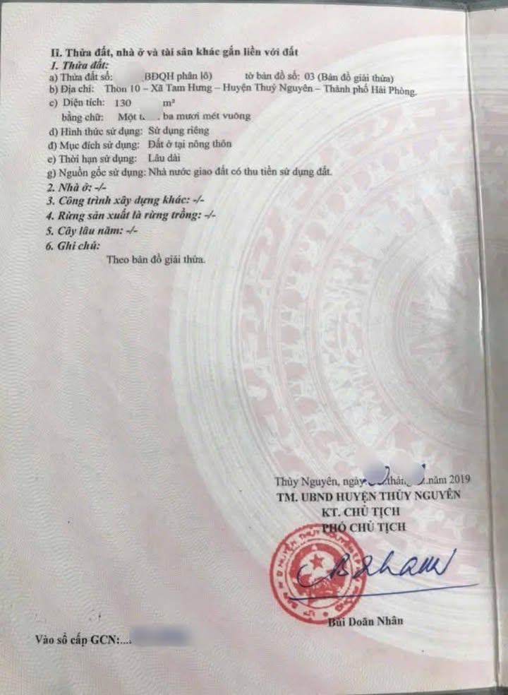 Đất Tái Định Cư Tam Hưng 130m² - Hướng Tây, Lô Đẹp Giá 1.3 Tỷ