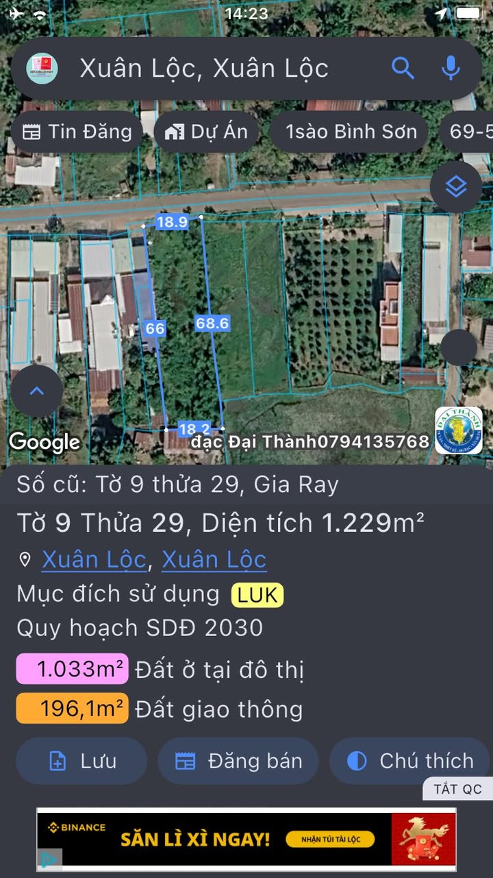 Đất Mặt Tiền Hồ Núi Le, Gia Ray - 1229m², 8 Tỷ, Kinh Doanh Đa Ngành