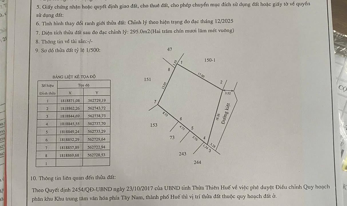 Đất nền Huế 295m² - Đất thổ cư 100% ngay TTTP!
