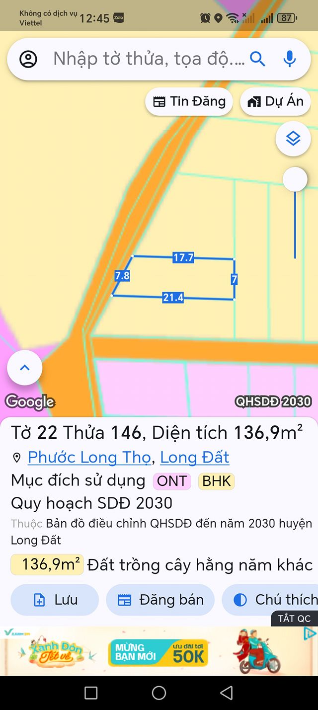 Đất thổ cư 136m² Phước Long Thọ, Bà Rịa - Vũng Tàu - Giá 850 triệu