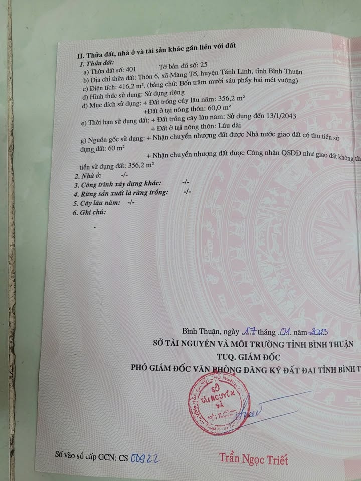 Bán Đất Tánh Linh 400m² Sổ Hồng Riêng - Giá 490 Triệu