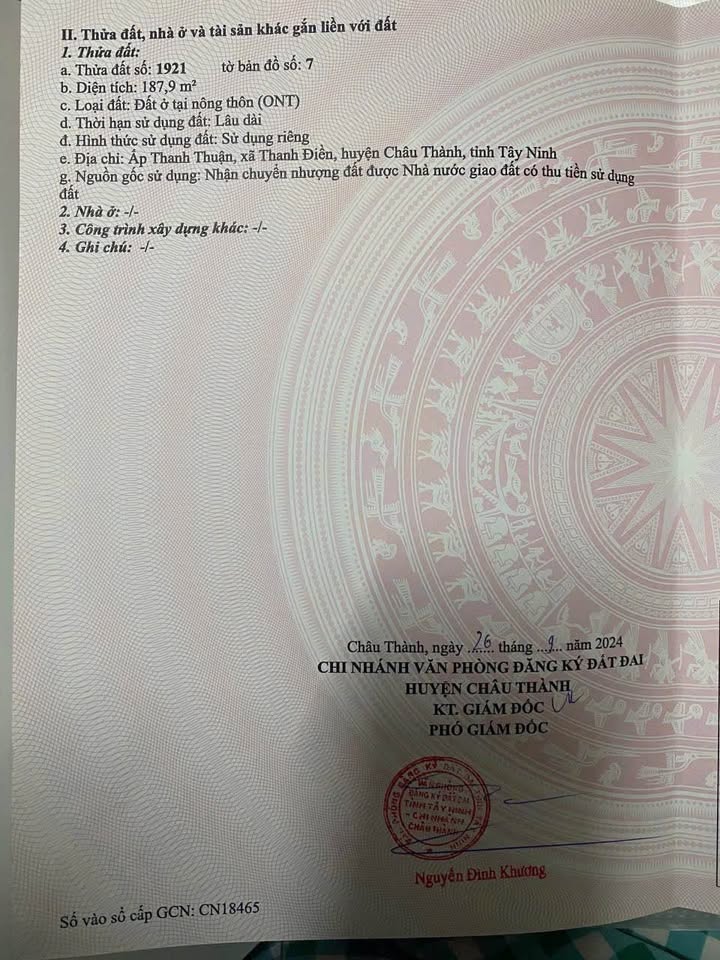 Đất thổ cư 185m² tại Châu Thành, Tây Ninh - Gần XN Hoàng Gia, Sổ đỏ sẵn sàng