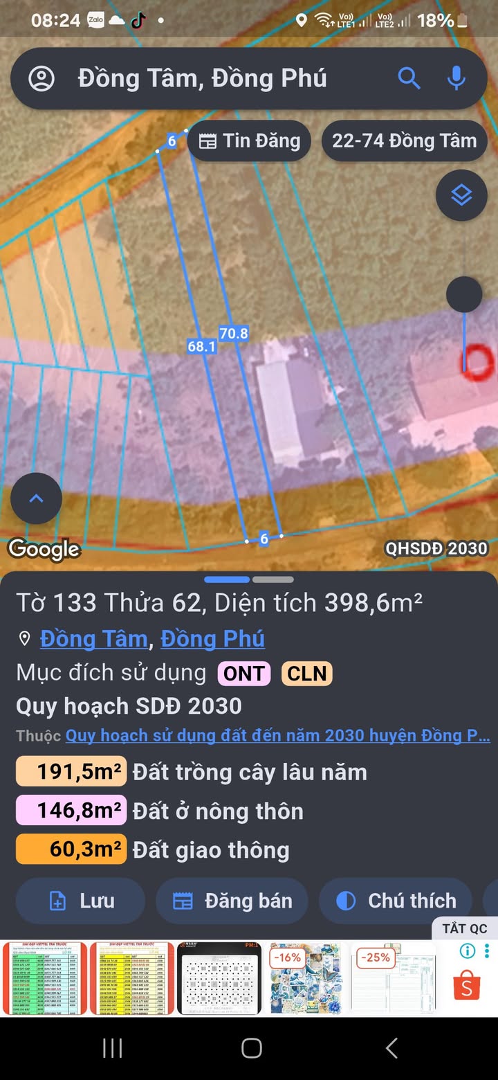 Đất Nền Đồng Phú, Bình Phước - 420m² Hai Mặt Tiền, Giá 500 Triệu