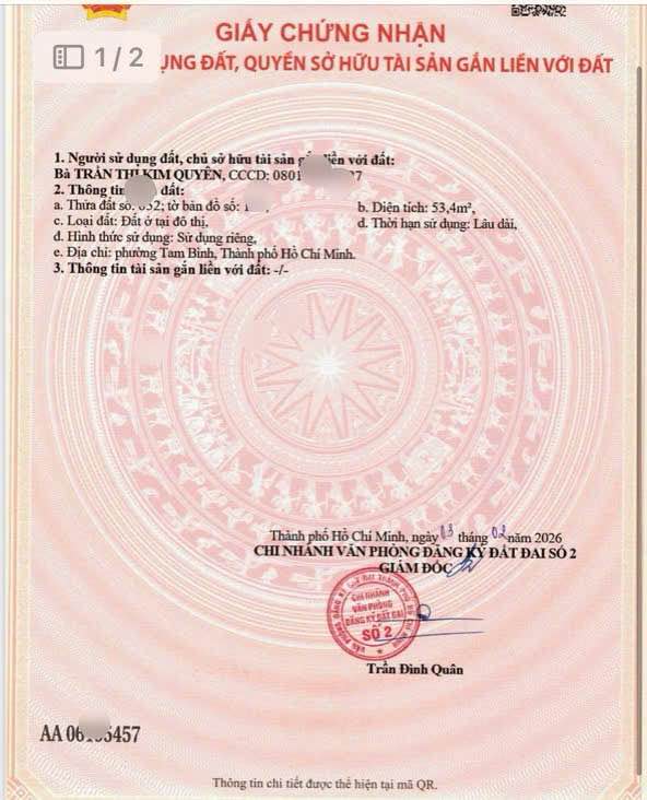 Đất nền P. Tam Bình, TP. Thủ Đức 53.4m² chỉ 3.4 tỷ - Tiềm năng tăng giá vượt trội!