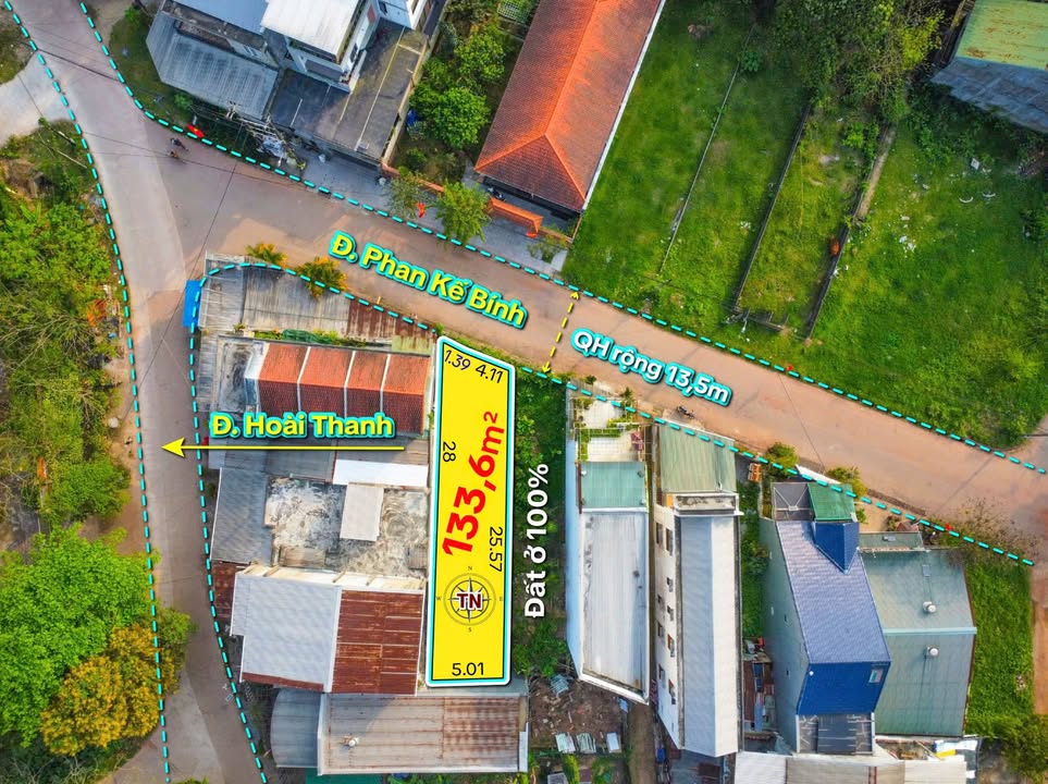 Đất mặt tiền Phan Kế Bính, Huế 133.6m² - Sổ đỏ full thổ cư, giá 2.6 tỷ