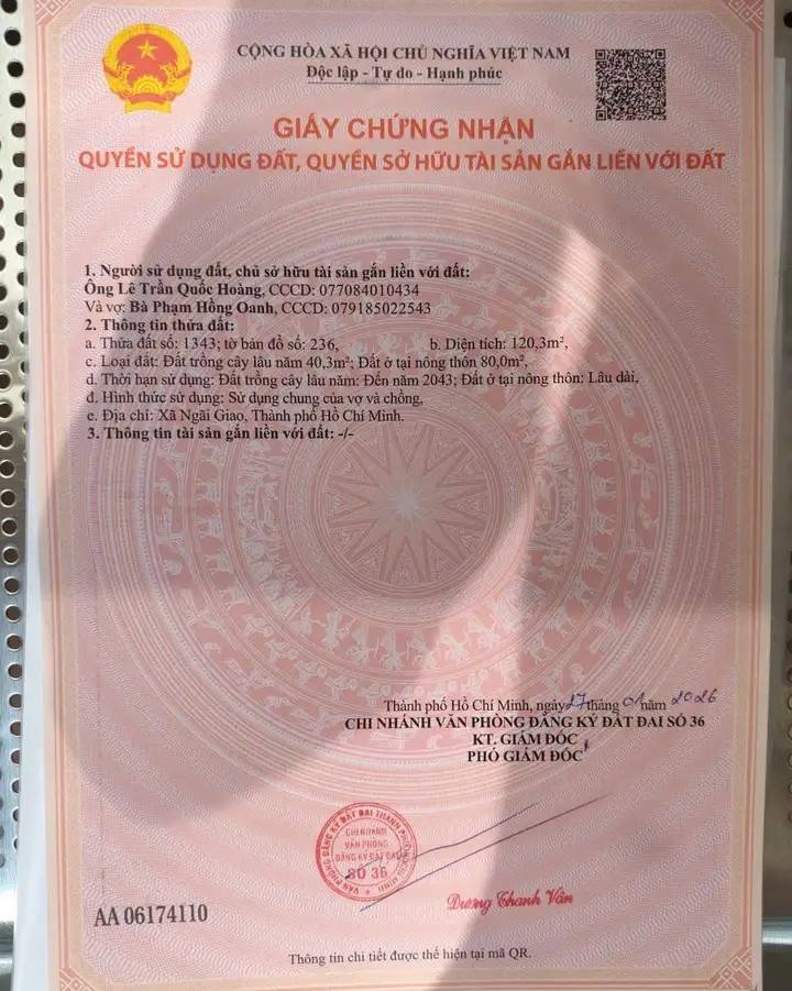 Đất nền Ngãi Giao Châu Đức 960m² - Sổ đỏ chính chủ, giá tốt!