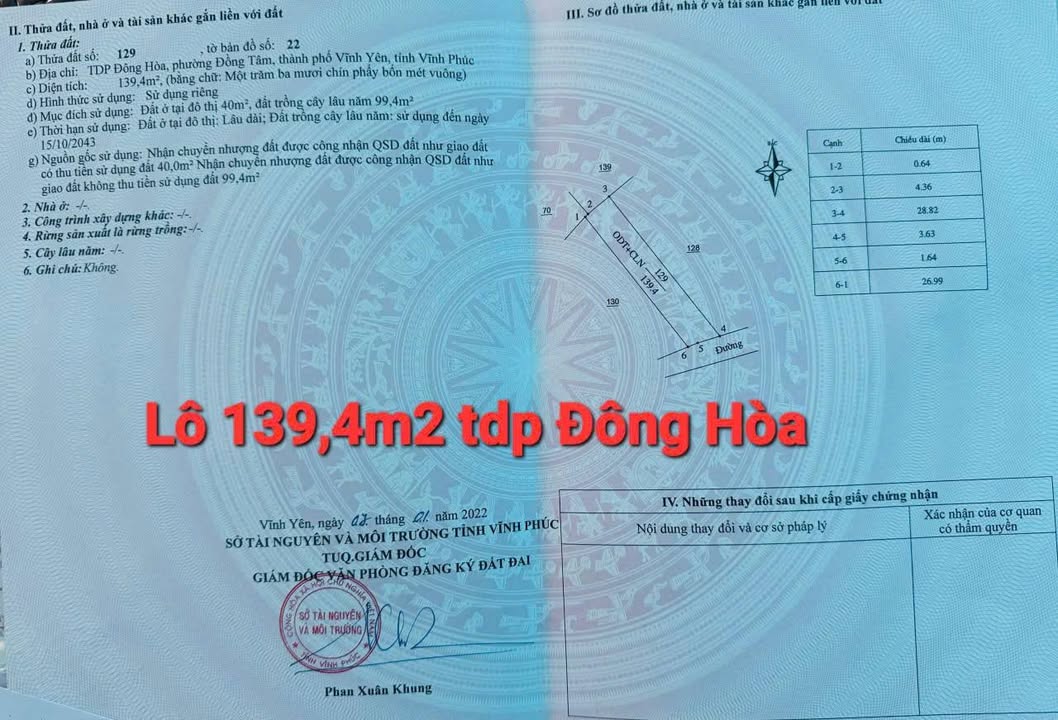 Đất Vĩnh Yên 139.4m² Hướng Đông Nam - Giá Đầu Tư Chỉ 1.7 Tỷ