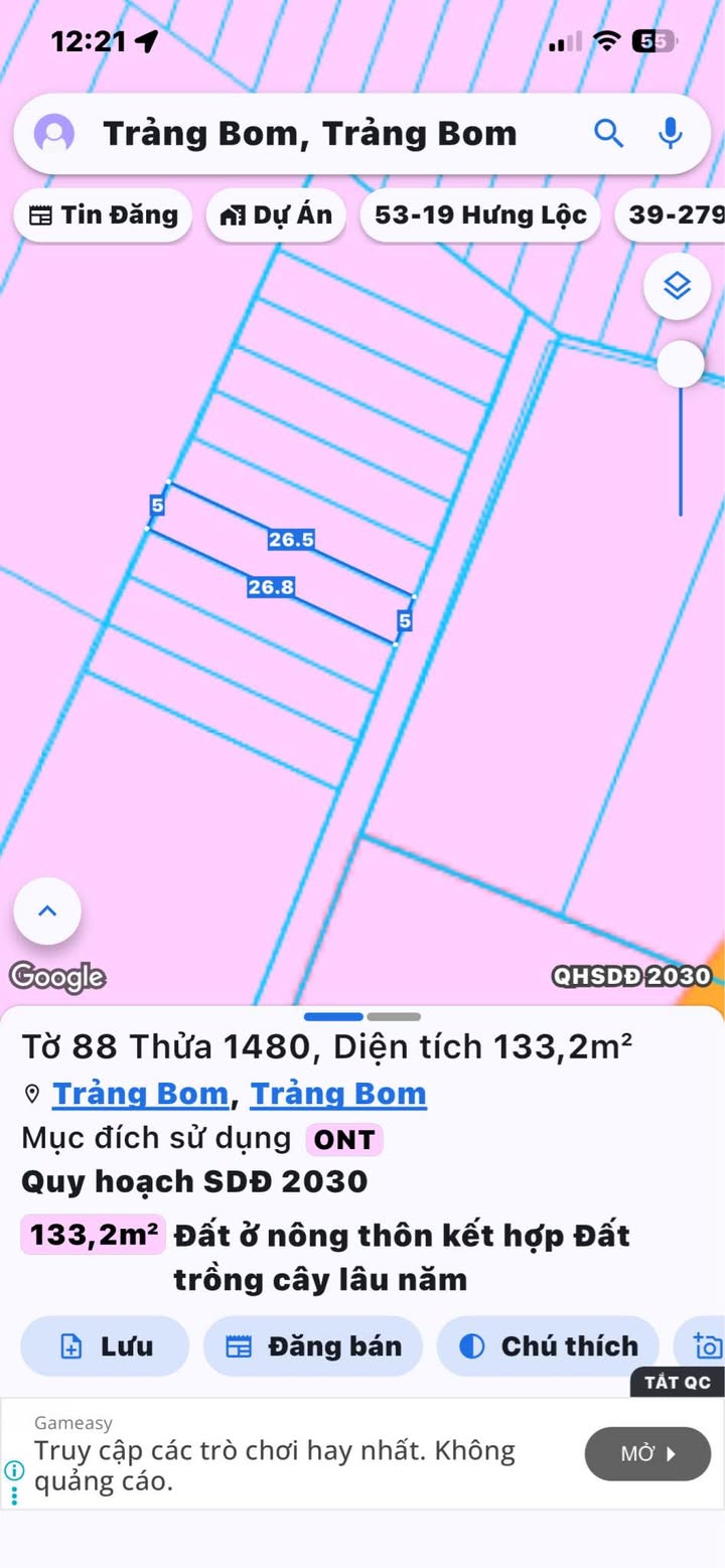 Đất nền Trảng Bom Đồng Nai 135m² - Đất thổ cư 100%, sổ riêng