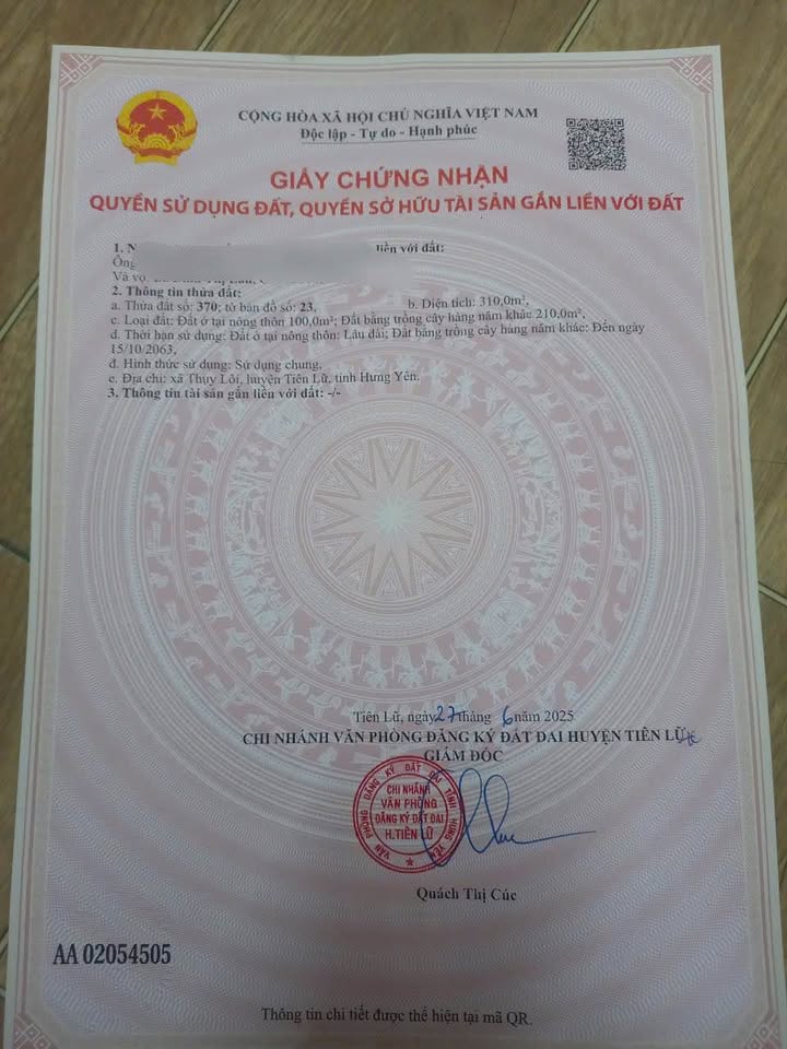 Đất nền Thụy Lôi Tiên Lữ 310m² giá 1.3 tỷ - Sổ đỏ chính chủ!