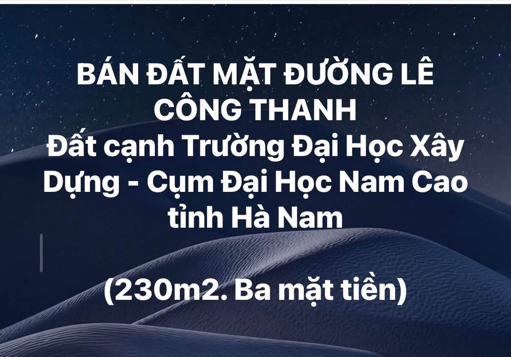 Bán Đất Mặt Tiền Lê Công Thanh, Phủ Lý - 230m², Cạnh ĐH Xây Dựng, 3 Mặt Tiền