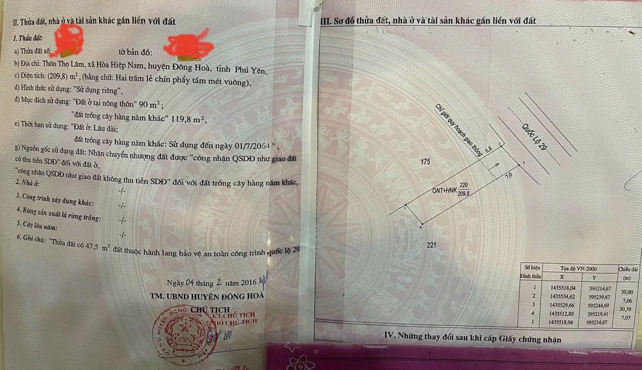 Đất Mặt Tiền QL29 Phú Yên 210m² - Cơ Hội Đầu Tư Hấp Dẫn