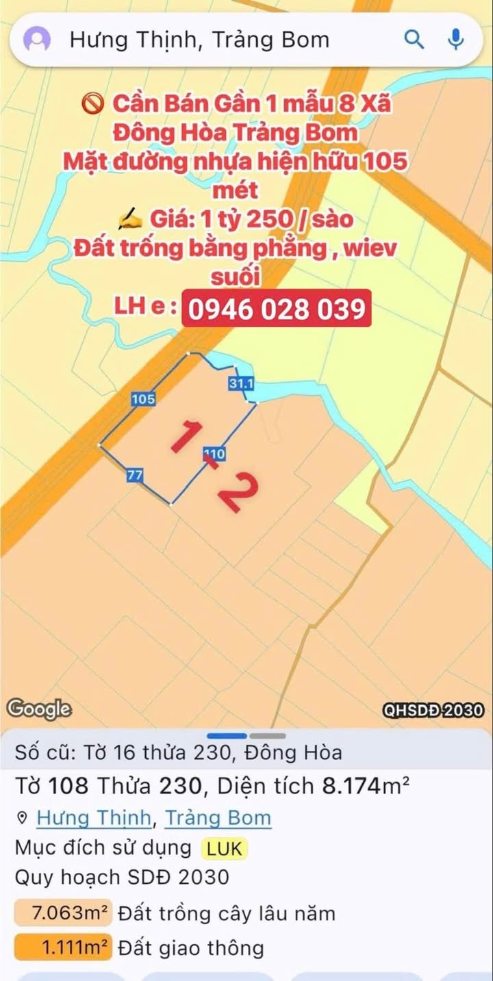 Đất Vườn Đồng Nai - 1.8 Mẫu Mặt Tiền Sông Trảng Bom, Giá Tốt