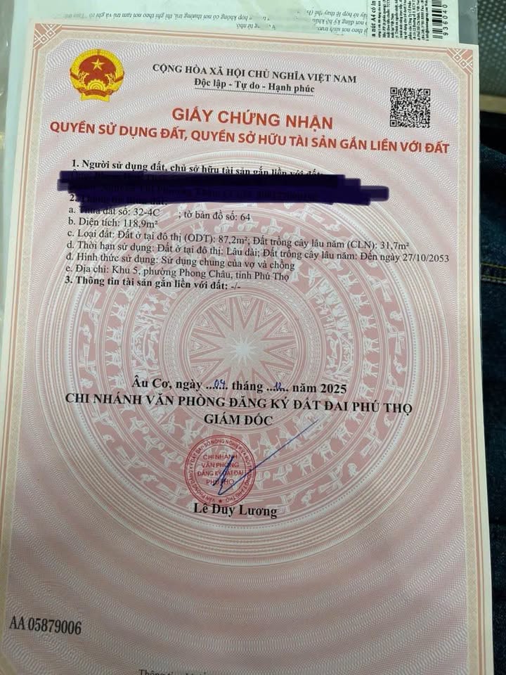 Bán Đất Nền Phú Thọ 119m² - Sổ Đỏ Rõ Ràng, Gần KCN