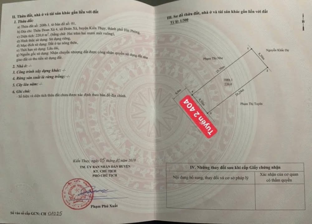 Đất Nền 220m² Mặt Tiền 8.5m Đoan Xá - Kiến Thụy, Hải Phòng - Sẵn Sàng Đầu Tư