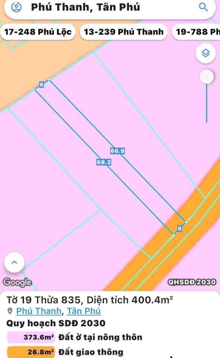 Đất nền Phú Thanh Tân Phú 408m² giá 589 triệu - Sổ đỏ chính chủ